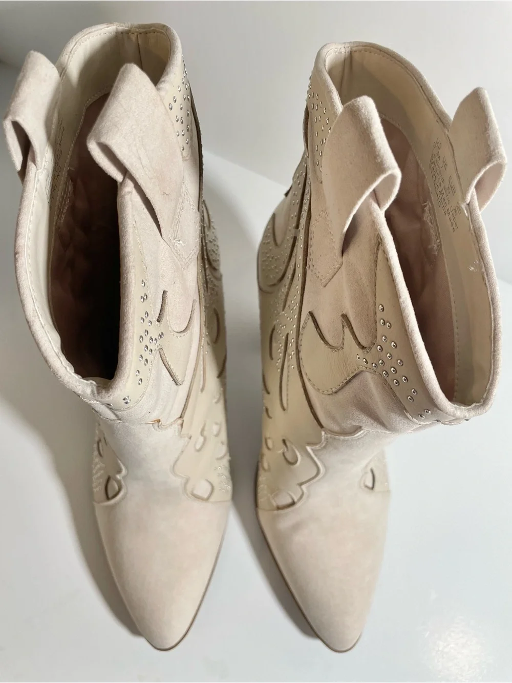 CARLOS SANTANA Cream Western Ankle Boots with Stud Detail - Picture 13 of 15